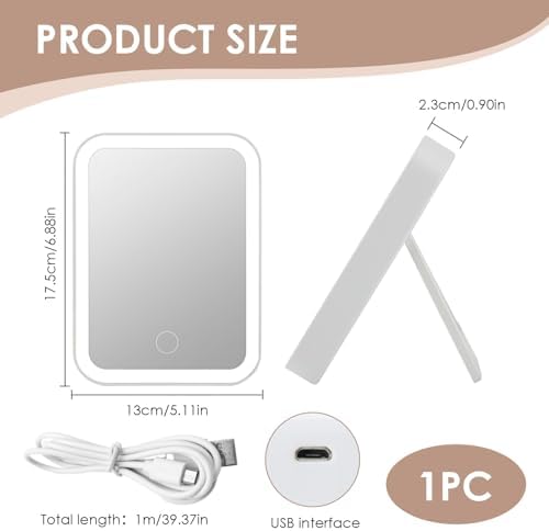 Rechargeable Makeup Mirror with Lights, 3 Color LED Dimmable Touch Light Desk Vanity Mirrors, Compact Portable Travel Cosmetic Essential as Gifts for Girl Teen Women (White)|B0FCCB3NJR