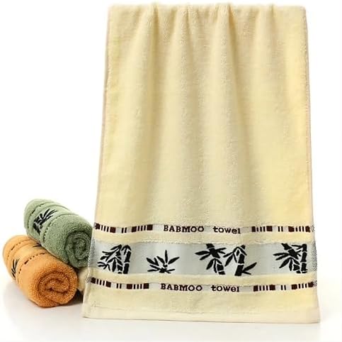 Bamboo Towel Set, 3 Pack, Orange Cream Green, Decorative Bamboo Leaf Design, Bath Towels|B0GPKLBM25
