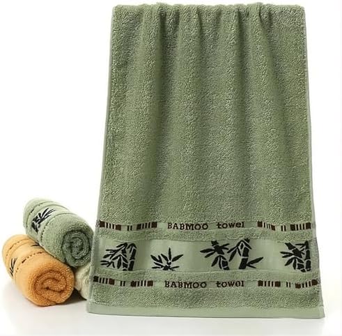 Bamboo Towel Set, 3 Pack, Orange Cream Green, Decorative Bamboo Leaf Design, Bath Towels|B0GPKLBM25