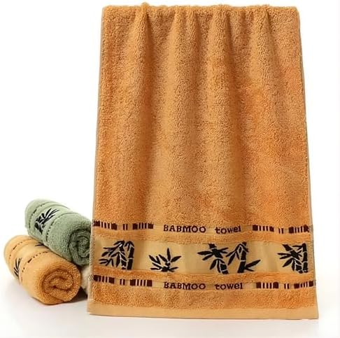 Bamboo Towel Set, 3 Pack, Orange Cream Green, Decorative Bamboo Leaf Design, Bath Towels|B0GPKLBM25