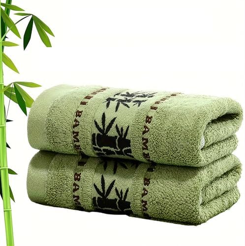 Bamboo Towel Set, 3 Pack, Orange Cream Green, Decorative Bamboo Leaf Design, Bath Towels|B0GPKLBM25
