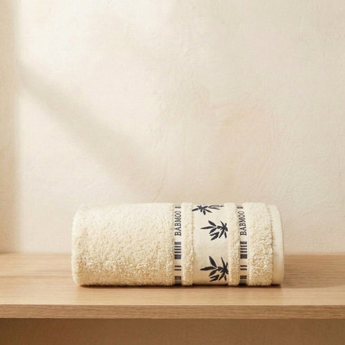 Cream Bamboo Towel, Decorative Bamboo Leaf Design, Bath Towels
