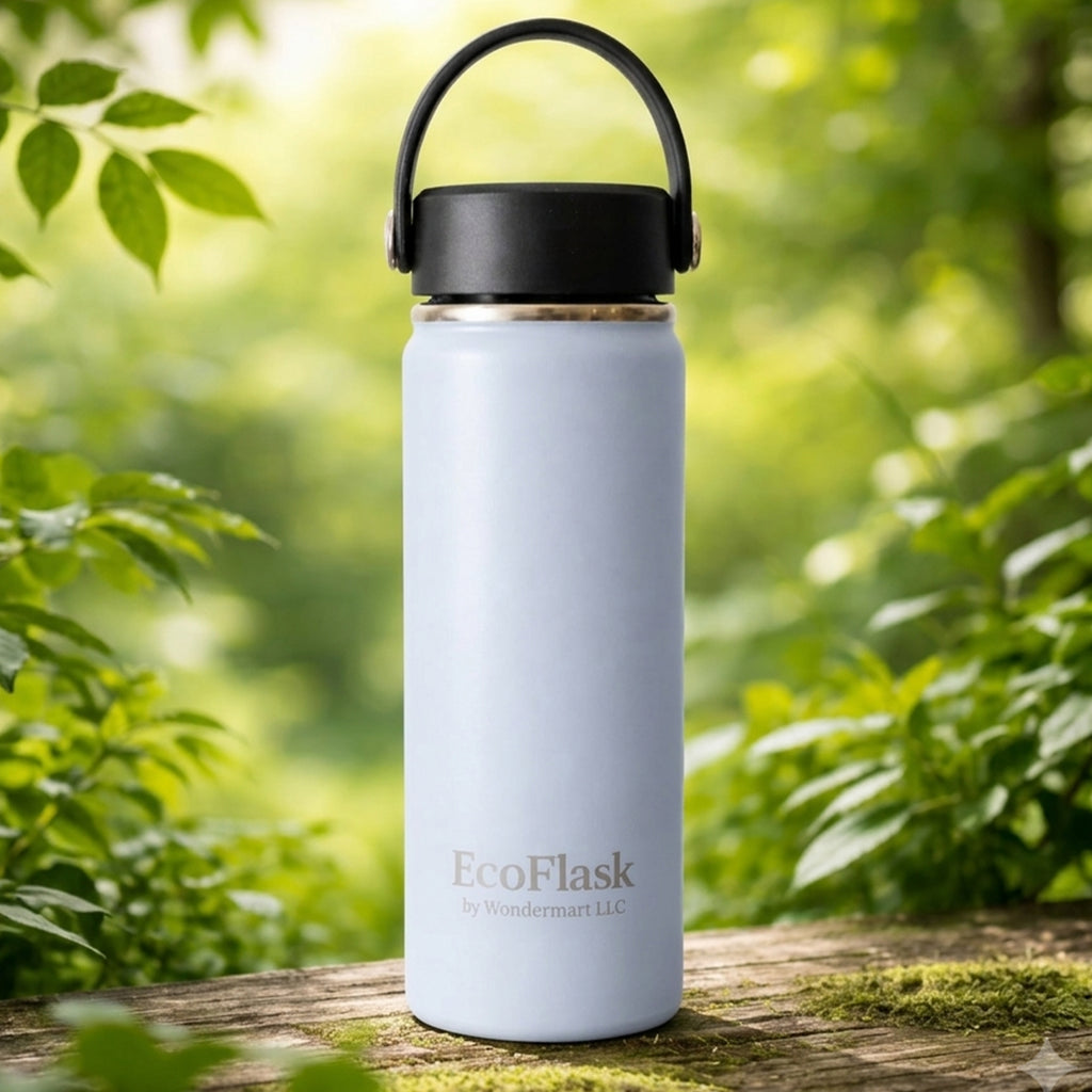 EcoFlask Stainless Steel Insulated Water Bottle with Carry Handle, 32oz and 18oz, Wide Mouth, Double Wall Vacuum Insulated, Multiple Colours