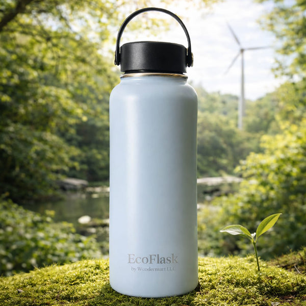 EcoFlask Stainless Steel Insulated Water Bottle with Carry Handle, Wide Mouth, Double Wall Vacuum Insulated, Sky Blue