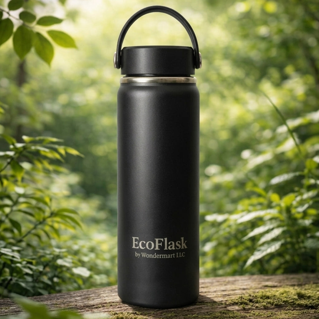 EcoFlask Stainless Steel Insulated Water Bottle with Carry Handle, 32oz and 18oz, Wide Mouth, Double Wall Vacuum Insulated, Multiple Colours