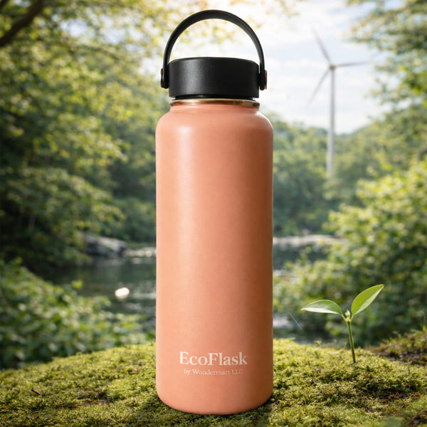 EcoFlask Stainless Steel Insulated Water Bottle with Carry Handle, Wide Mouth, Double Wall Vacuum Insulated, Blush Coral
