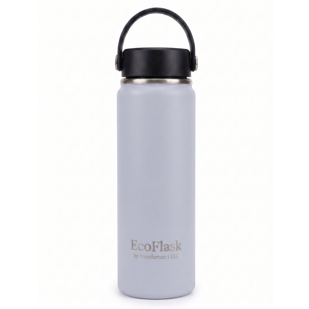 EcoFlask Stainless Steel Insulated Water Bottle with Carry Handle, Wide Mouth, Double Wall Vacuum Insulated, Sky Blue