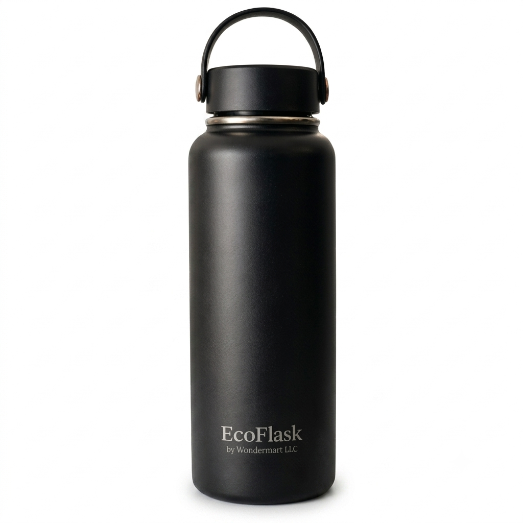 EcoFlask Stainless Steel Insulated Water Bottle with Carry Handle, 32oz and 18oz, Wide Mouth, Double Wall Vacuum Insulated, Multiple Colours