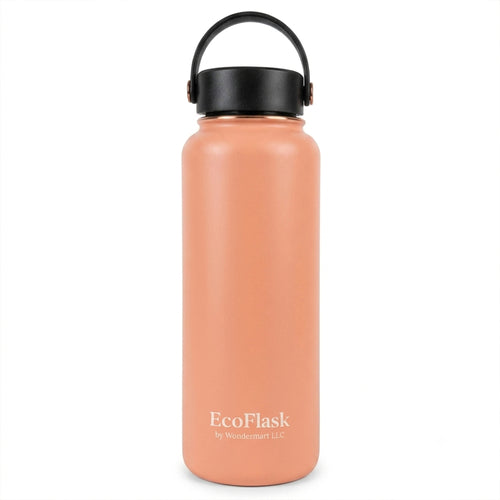 EcoFlask Stainless Steel Insulated Water Bottle with Carry Handle, Wide Mouth, Double Wall Vacuum Insulated, Blush Coral