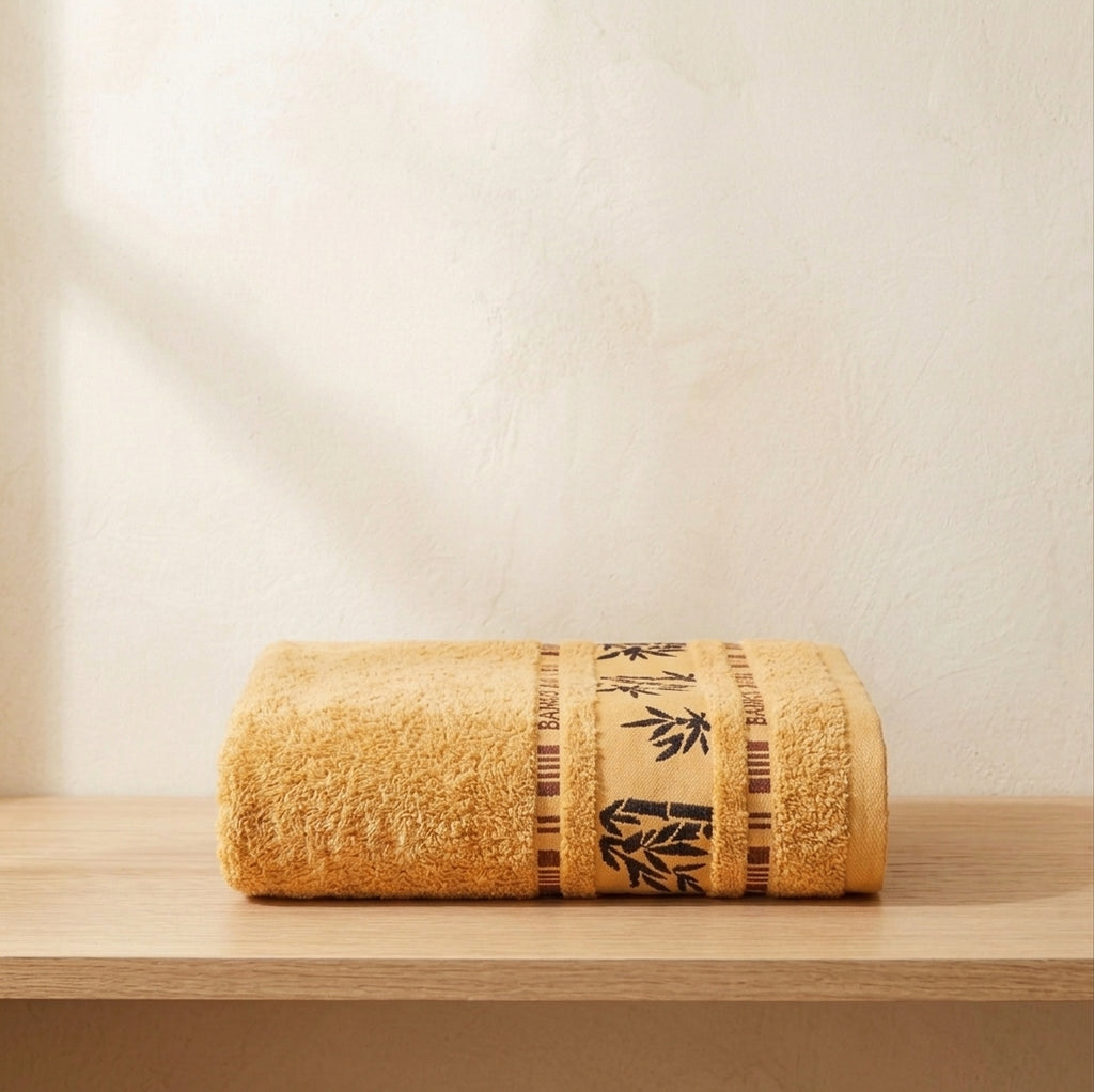 Orange Bamboo Towel, Decorative Bamboo Leaf Design, Bath Towels