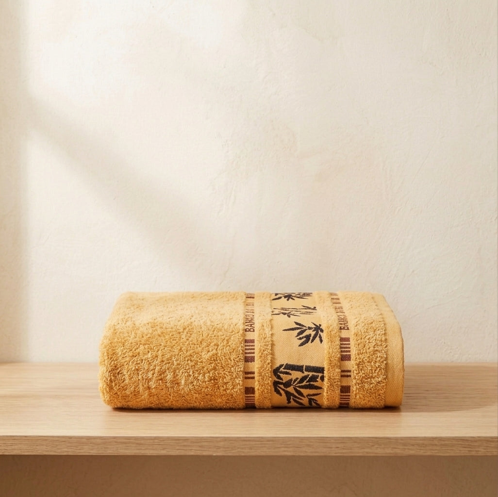 Orange Bamboo Towel, Decorative Bamboo Leaf Design, Bath Towels