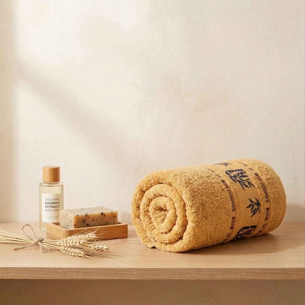 Orange Bamboo Towel, Decorative Bamboo Leaf Design, Bath Towels